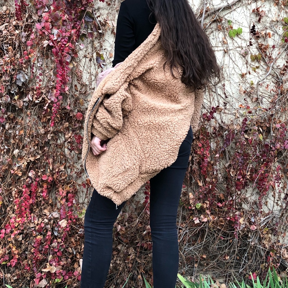 Khaki/beige fluffy Teddy jacket